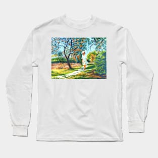 Woman girl walking in park zen yoga buddhism Long Sleeve T-Shirt